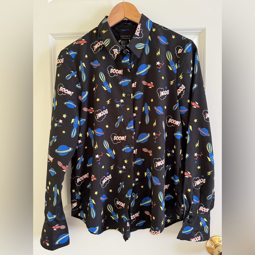 Forever 21 Black Shirt with Blue and Yellow comic Graphic